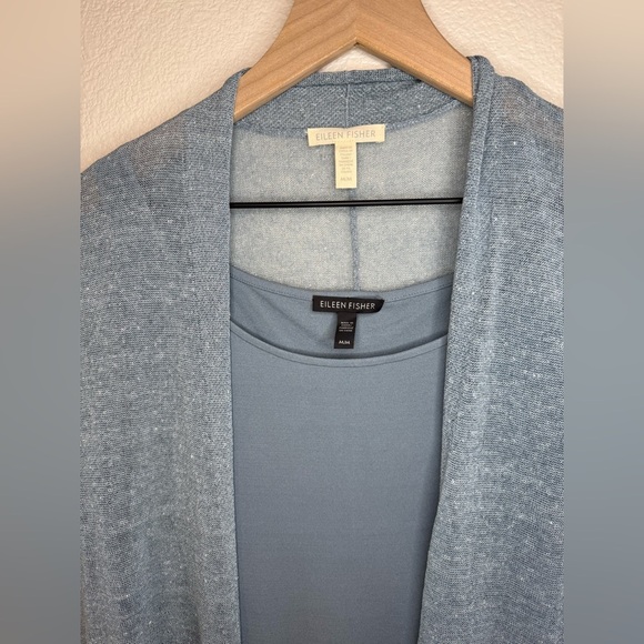 Eileen Fisher Organic Linen Crepe Shimmer Cardigan with Silk Tank Medium - Picture 5 of 14